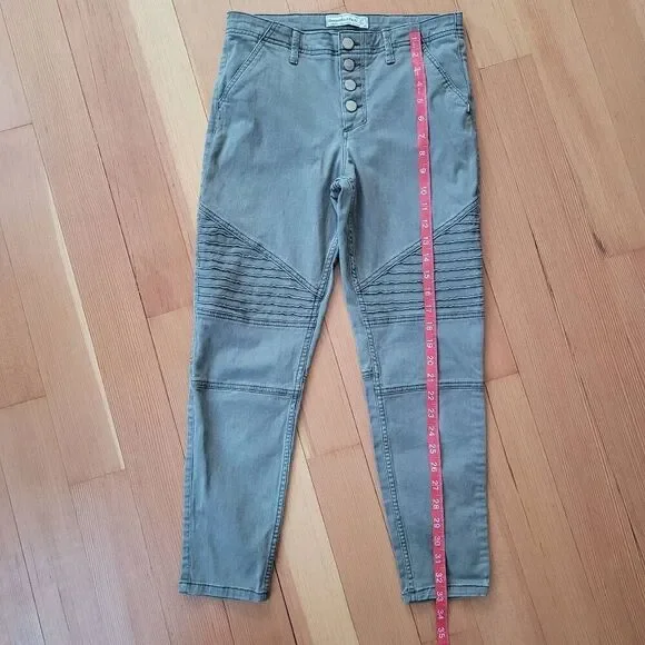 Abercrombie & Fitch button front grey pants slim fit textured moto rocker - Picture 8 of 10